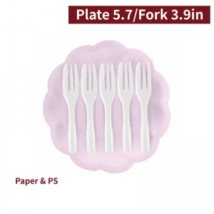 【Flower-shaped Cake Plate + Fork - Pink Plate / Pearl White Fork】PS fork - 200 sets per box / 10 sets per package