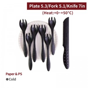 【Cake Plate and Fork Set - White Plate /Black Fork】PS fork paper plate - 200 sets per box / 10 sets per package