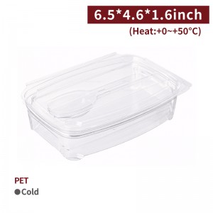 【PET - Rectangular Salad Container (With Lid) 400ml】transparent plastic box compatible with 130mm fork spoon - 300 pcs per box / 50 pcs per package