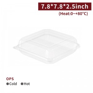 【OPS Hinged Pastry Container - Transparent L321】20*20*6.5cm anti-fog plastic - 500 pcs per box / 50 pcs per package