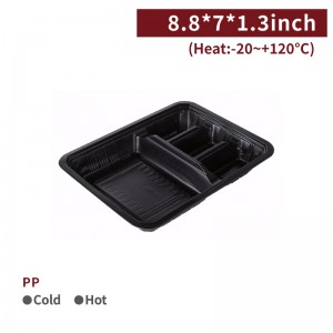 【PP - Square Meal Container - 4 - Compartment/ Without Lid】heat-proof can microwave black plastic take-away disposable - 800 per box / 100 per package