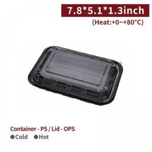 【PS Square Meal Container - With OPS Transparent Lid】20*13*3.5cm Black Transparent Lid - 300 pcs per box / 50 pcs per package