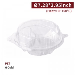 【PET - Salad Box - Transparent / 3 - Compartment】185 diameter *75mm rounded fruits - 300 pcs per box / 50 pcs per package