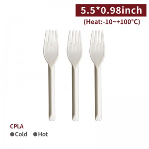 【CPLA Fork - White】140*25mm non-toxic eco-friendly biodegradable - 1000 pcs per box / 50 pcs per package
