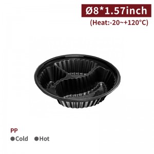 【PP - Rounded Meal Container 3-Compartment - Without Lid】20.5*20.5*4cm heat-proof plastic box - 400 pcs per box / 50 pcs per package