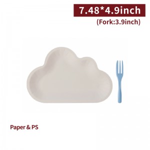【Cloud-shaped Cake Plate + Fork - White Plate /Blue Fork】PS fork - 200 pcs per box / 10 pcs per package