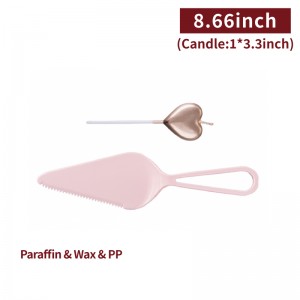 【Macaron Knife Candle Set - Pink Knife /Champagne Gold Candle】for cake heart-shaped candle - 100 sets / 10 packages