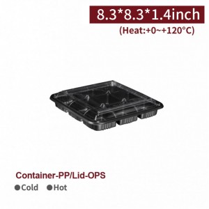 [PP/OPS Container with Lid-Black&Clear]  (9 Inch)-300pcs