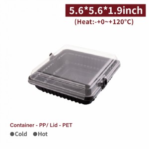【Snap Lock Box (With Lid) - Black】14.3*14.3*4.8cm U-shaped snap lock (with transparent PET lid /not for microwave) - 100 pcs per package