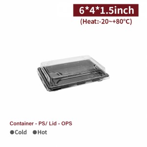 【PS - Sushi Box (With Lid) - XS】Black Transparent Japanese Snack Box Plastic - 1000 pcs per box / 100 pcs per package