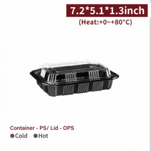 【PS - Rectangular Meal Container - With OPS Transparent Lid】18.3*12.9*3.3cm black - 500 pcs per box / 50 pcs per package