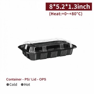 【PS - Rectangular Meal Container - With OPS Transparent Lid】Japanese meal container plastic meal box take-away 20.4*13.1*3.3cm black - 450 pcs per box / 50 pcs per package