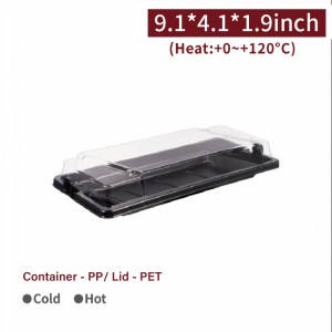 【Snap Lock Box (With Lid) - For 5 pcs Sushi】sushi box U-shaped snap lock ( with transparent PET lid /not for microwave) - 300 pcs per box / 50 pcs per package