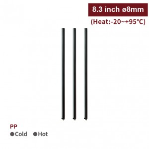 8.3 inch PP Straws-Black(8mm)-3,500pcs