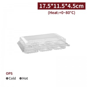 【OPS Hinged Pastry Box - Transparent】6 - compartment anti-fog plastic snack box - 1100 pcs per box / 50 pcs per package