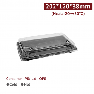 PS - Sushi Box (With Lid) - M】Black Transparent Japanese Snack Box Plastic - 800 pcs per box / 100 pcs per package