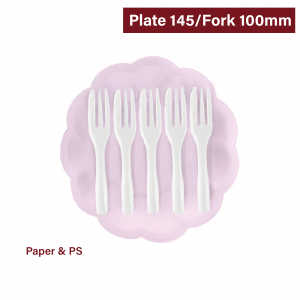 【Flower-shaped Cake Plate + Fork - Pink Plate / Pearl White Fork】PS fork - 200 sets per box / 10 sets per package
