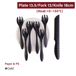 【Cake Plate and Fork Set - White Plate /Black Fork】PS fork paper plate - 200 sets per box / 10 sets per package